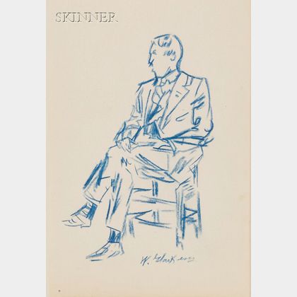 Lot of Two Figural Works: William James Glackens (American, 1870-1938),Portrait of a Seated Man