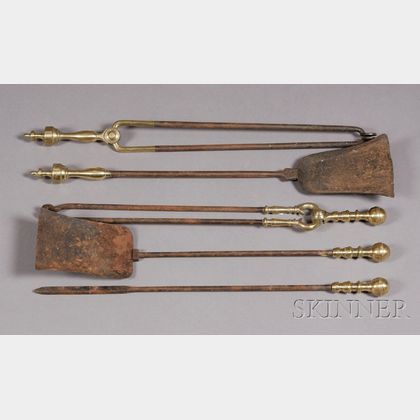 Two Sets of Brass and Iron Fire Tools