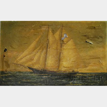 William Pierce Stubbs Oil on Canvas Portrait of a Two-masted Schooner