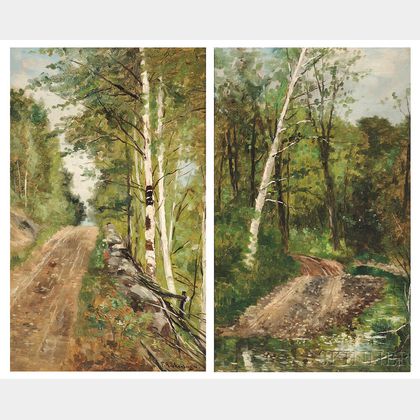 Frank Henry Shapleigh (American, 1842-1906) Two Landscapes: Old Road in Jackson N.H.