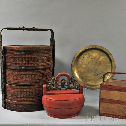 Three Food Baskets and a Brass Tray