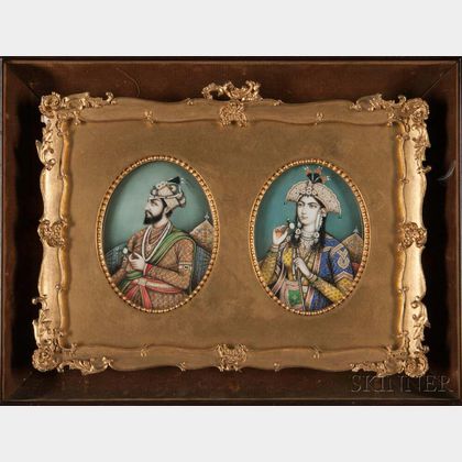 Pair of Miniature Portraits of Shah Jahan and Mumtaz Mahal