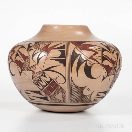 Contemporary Hopi Polychrome Pottery Olla