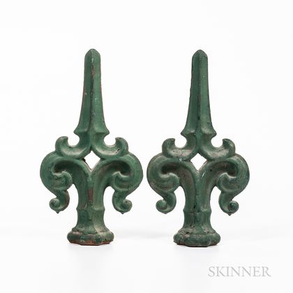 Pair of Green-painted Fencepost Finials