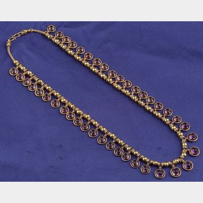 Archaeological Style 18kt Gold and Amethyst Fringe Necklace, Castellani