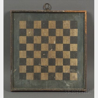 Small Painted Wooden Checkerboard with Green Border