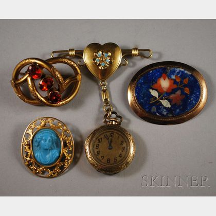 Four Antique Gold and Gilt Brooches