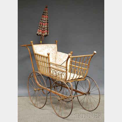 Late Victorian Turned Wood and Wicker Baby Carriage
