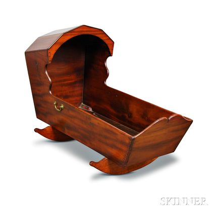 Early Carved and Dovetailed Mahogany Hooded Cradle