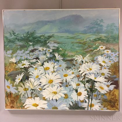 Framed Robert W. Dailey Oil on Panel Depicting Daisies