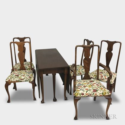 Queen Anne-style Mahogany Drop-leaf Dining Table and Five Chairs. Estimate $20-200