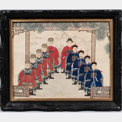 Chinese School, 19th Century Portrait of Ten Scholars in Red and Blue Robes