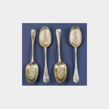 Four George II Silver Berry Spoons
