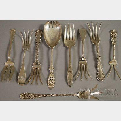 Nine Silver Serving Forks