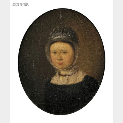 Dutch School, 18th Century Portrait of a Young Woman in a White Bonnet