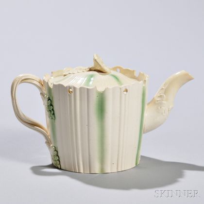 Striped Creamware Teapot and Cover