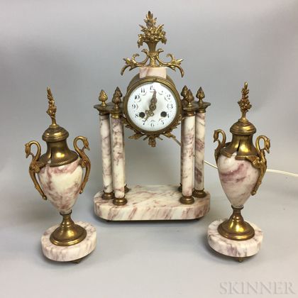 French Three-piece Marble and Brass Garniture