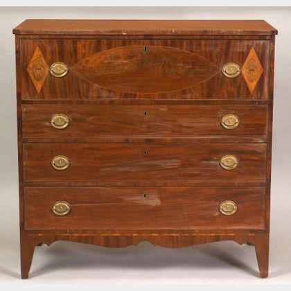 Federal Mahogany and Tiger Maple Veneer Chest of Drawers
