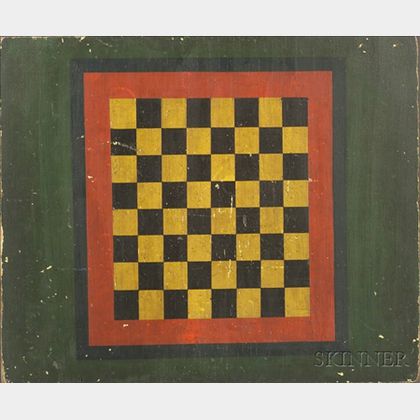 Polychrome Painted Wooden Checkerboard
