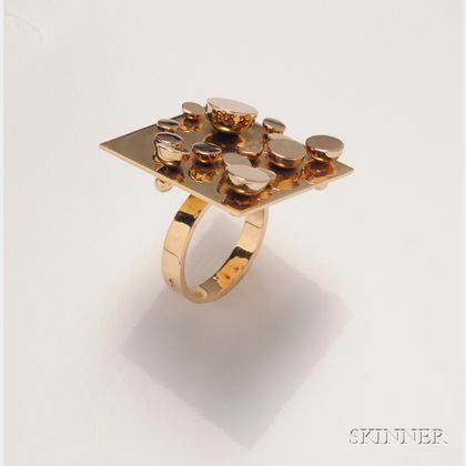 Artist Designed 18kt Rose Gold Kinetic Ring, Pol Bury, France
