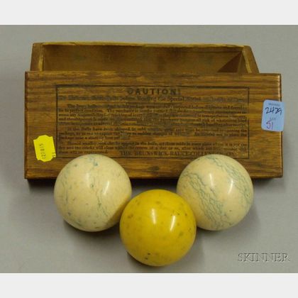Three Boxed Ivory Billiard/Pocket Balls