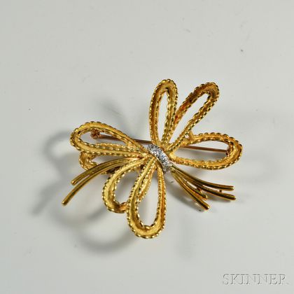 18kt Bicolor Gold and Diamond Bow Brooch