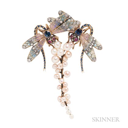 18kt Gold and Plique-a-Jour Enamel Dragonfly Brooch, Evelyn Clothier