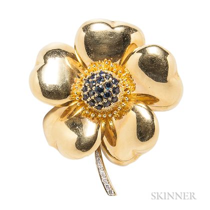18kt Gold, Sapphire, and Diamond Flower