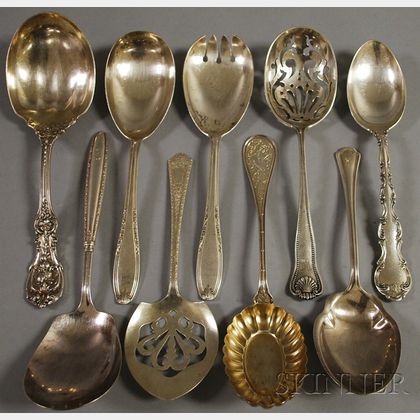 Nine Sterling Silver Serving Spoons