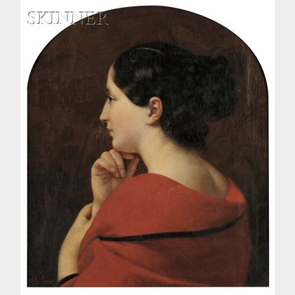 Jules (Jean-François-Hyacinthe) Laure (French, 1806-1861) Portrait in Profile of a Young Woman with a Red Drape