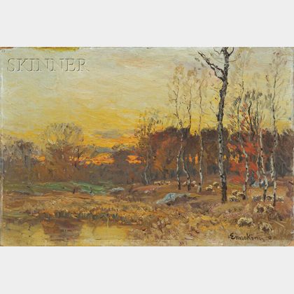 John Joseph Enneking (American, 1841-1916) Sheep Pasture at Twilight