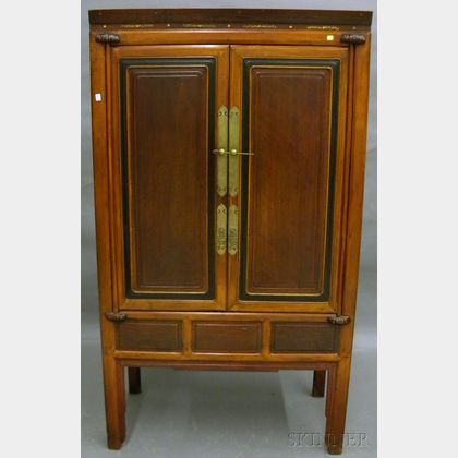 Chinese Part-ebonized Ivory-inlaid Carved Hardwood Two-door Cabinet