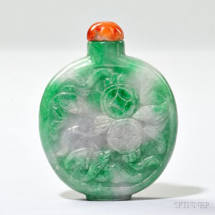Flattened Oval Flask-shape Jadeite Snuff Bottle