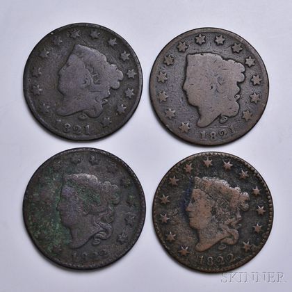 Four Coronet Head Large Cents