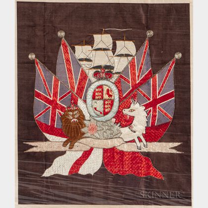 Embroidered Silkwork Picture of the British Coat of Arms