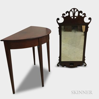 Federal-style Cherry Demilune Side Table and a Chippendale-style Mahogany Mirror. Estimate $200-400
