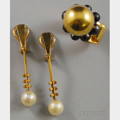 Two Gold and Pearl Jewelry Items