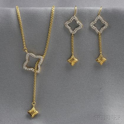 18kt Gold and Diamond "Quatrefoil" Necklace and Earpendants, David Yurman