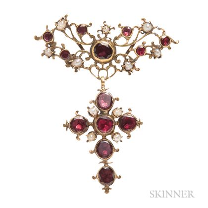 Antique Gold, Pearl, and Garnet Pendant