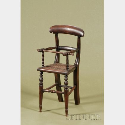 Victorian Faux Rosewood Grained and Caned Beechwood Doll's High Chair
