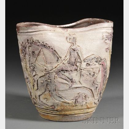 Incised Art Pottery Stoneware Vase