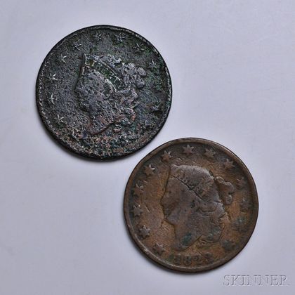 Two 1823 Coronet Head Large Cents