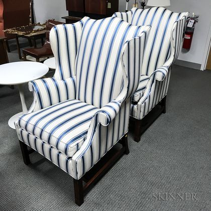 Pair of Southwood Upholstered Chippendale-style Wing Chairs