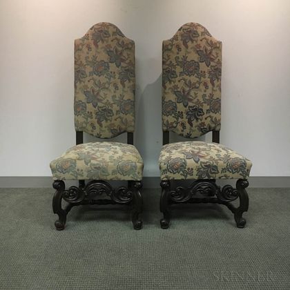 Pair of Baroque-style Carved and Upholstered Oak Side Chairs