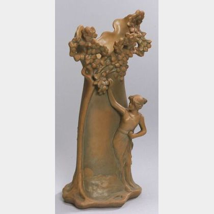 Teplitz Crown Oak Ware Figural Relief Pottery Vase.