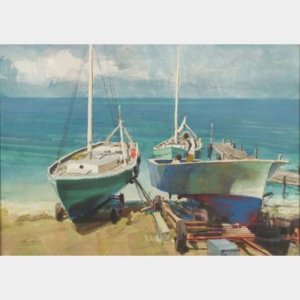 Alex Ross (American, 1909-1990) Beached Boats in the Caribbean