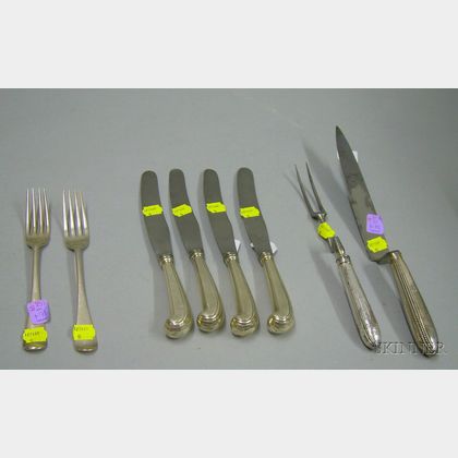 Eight Pieces of English Sterling Silver and Silver Plated Flatware