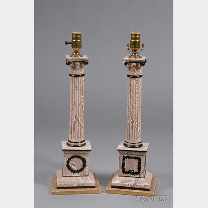Pair of Classical-style Agateware Lamp Bases