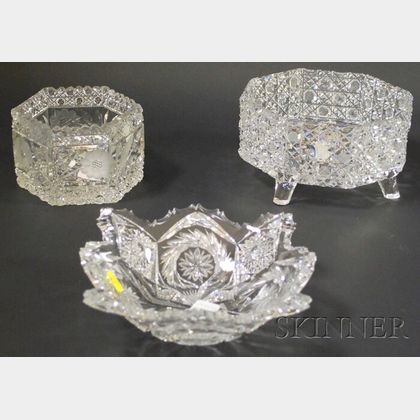 Three Shaped Colorless Cut Glass Bowls
