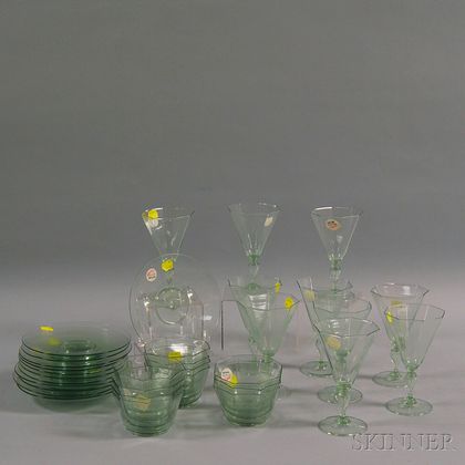 Thirty-three Green Venetian Glass Items